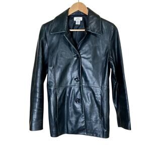 Brooks Brothers Black Y2K Leather Jacket Size XS